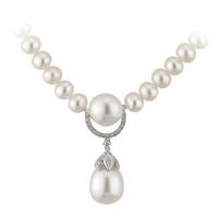 9ct white gold freshwater cultured pearl and diamond drop necklace