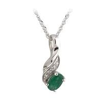 9ct white gold oval emerald and diamond-set pendant