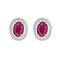 9ct white gold oval ruby and diamond cluster stud earrings