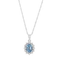 9ct white gold blue topaz and diamond cluster pendant