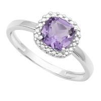 9ct white gold ladies cushion cut amethyst antique style ring