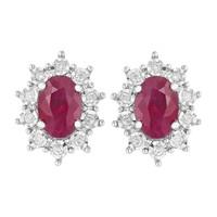 9ct white gold ruby and diamond oval stud earrings