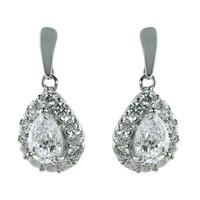 9ct white gold cubic zirconia cluster drop earrings