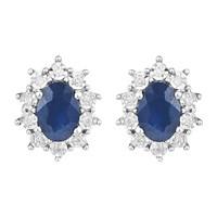 9ct white gold oval sapphire and diamond cluster earrings