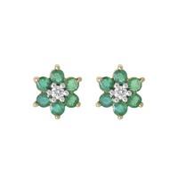 9ct gold emerald and diamond flower cluster stud earrings