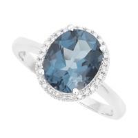 9ct white gold oval London blue topaz and diamond ring
