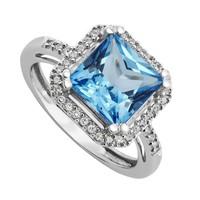9ct white gold cushion cut blue topaz and diamond ring