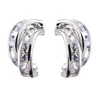 9ct white gold cubic zirconia double row earrings