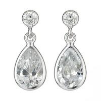 9ct white gold round and pear cubic zirconia drop earrings