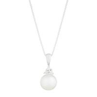 9ct white gold white freshwater cultured pearl and diamond pendant