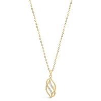 9ct gold cubic zirconia open leaf pendant