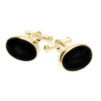 9ct Yellow Gold Whitby Jet Oval Cushion Cufflinks