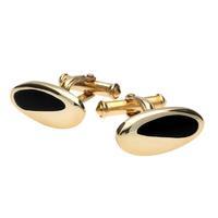 9ct Yellow Gold and Whitby Jet Freeform Oval Cufflinks