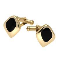 9ct Yellow Gold and Whitby Jet Freeform Square Cufflinks