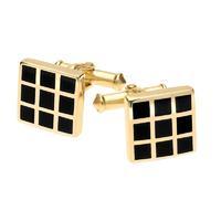 9ct Yellow Gold and Whitby Jet Chequered Cufflinks