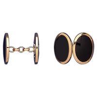9ct Yellow Gold and Whitby Jet Framed Oval Cufflinks
