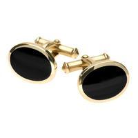 9ct Yellow Gold and Whitby Jet Framed Oval Cufflinks