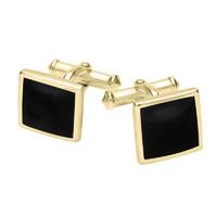 9ct Yellow Gold Whitby Jet Square Flat Cufflinks