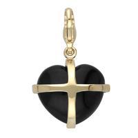 9ct Yellow Gold And Whitby Jet Medium Cross Heart Charm