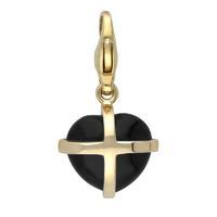 9ct Yellow Gold And Whitby Jet Small Cross Heart Charm