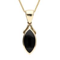 9ct Yellow Gold And Whitby Jet Marquise Long Drop Necklace