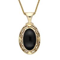 9ct Yellow Gold Whitby Jet Oval Celtic Necklace
