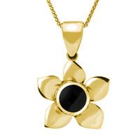 9ct Yellow Gold Whitby Jet Flower Necklace