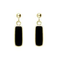 9ct Yellow Gold And Whitby Jet Oblong Drop Earrings
