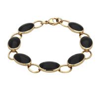 9ct Yellow Gold And Whitby Jet 7 Stone Oval Bracelet