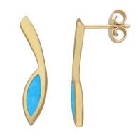 9ct Yellow Gold Turquoise Toscana Long Marquise Stud Earrings