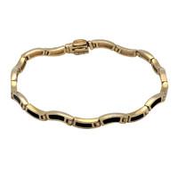 9ct Yellow Gold and Whitby Jet 18 Stone Wavy Link Bracelet