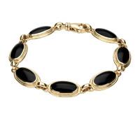 9ct Yellow Gold And Whitby Jet Long Oval Ribbed Bracelet