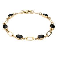 9ct Yellow Gold And Whitby Jet Oval Linked Bracelet