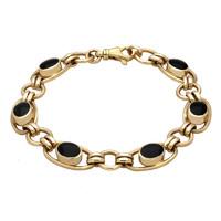 9ct Yellow Gold and Whitby Jet Oval Loop Link Bracelet