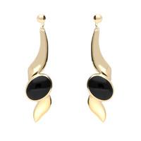9ct Yellow Gold And Whitby Jet Twist Drop Earrings