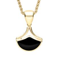 9ct Yellow Gold And Whitby Jet Fan Shaped Necklace