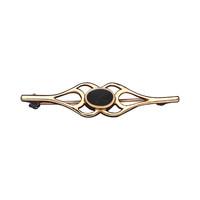 9ct Yellow Gold and Whitby Jet Oval Pierced Spoon Brooch