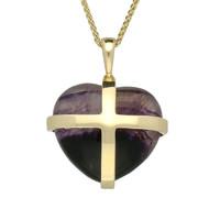 9ct Yellow Gold Blue John Large Cross Heart Necklace