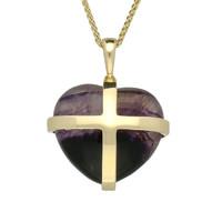 9ct yellow gold blue john large cross heart necklace