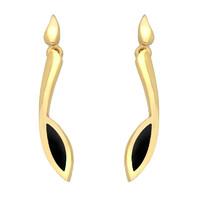 9ct Yellow Gold Whitby Jet Toscana Long Marquise Drop Earrings