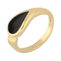 9ct Yellow Gold Whitby Jet Toscana Offset Teardrop Ring