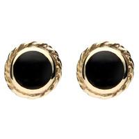 9ct Yellow Gold And Whitby Jet Round Twist Edge Stud Earrings