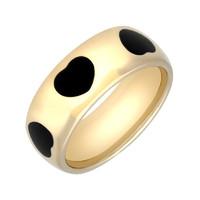 9ct Yellow Gold And Whitby Jet 8mm Heart Inlaid Band Ring
