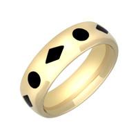 9ct Yellow Gold And Whitby Jet Diamond And Dot Pattern 8mm Wedding Band Ring