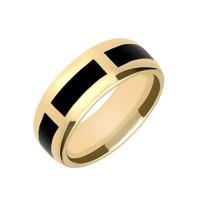 9ct Yellow Gold And Whitby Jet Gap 8mm Wedding Band Ring