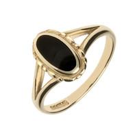 9ct Yellow Gold And Whitby Jet Oval Split Shank Ring