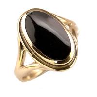 9ct Yellow Gold And Whitby Jet Ribbed Ring