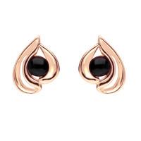 9ct Rose Gold and Whitby Jet Open Teardrop Stud Earrings