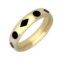 9ct Yellow Gold And Whitby Jet Diamond And Dot Pattern 6mm Wedding Band Ring