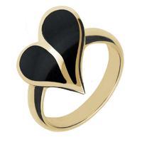 9ct Yellow Gold and Whitby Jet Split Heart Ring